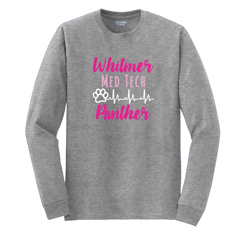 Whitmer Med Tech - Pink Paw Print 2025 - Graphite Heather Long Sleeve Tee (WMDTC)