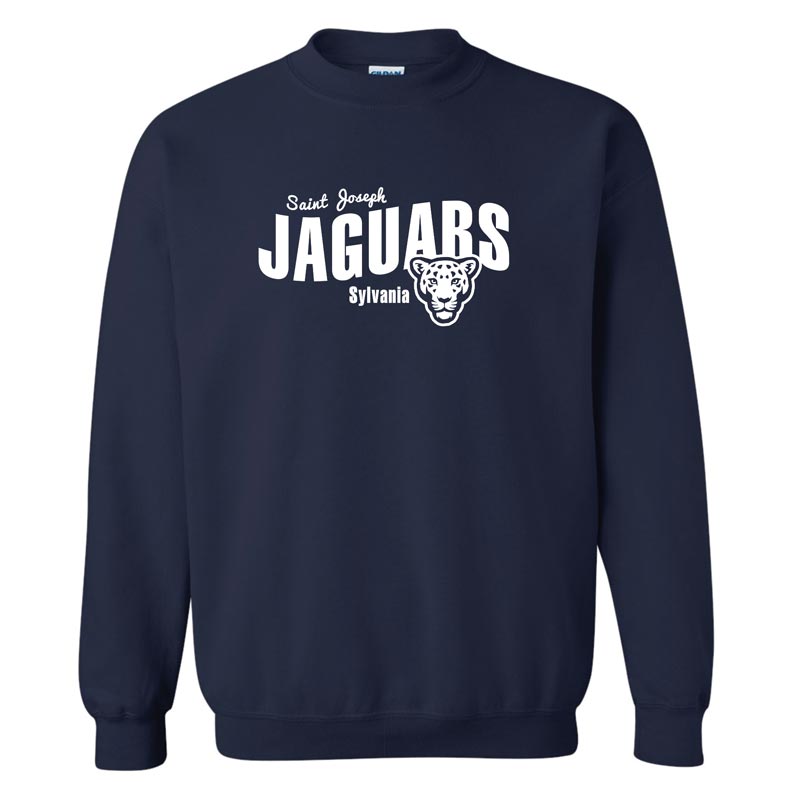 Saint Joseph - Jaguars White Text - Adult Navy Crewneck Sweatshirt (SJSW5)