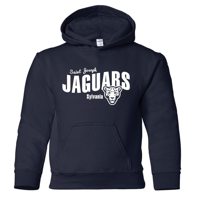 Saint Joseph - Jaguars White Text - Youth Navy Hoodie (SJSW5)