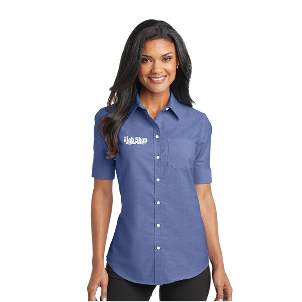The Job Shop - Embroidered Ladies Short Sleeve Button Up