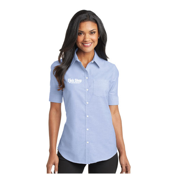 The Job Shop - Embroidered Ladies Short Sleeve Button Up